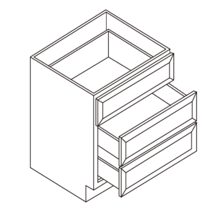 Isometric line drawing of a cabinet with two drawers.